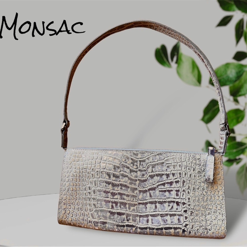 Vintage Monsac Embossed Leather Mini Bag Distressed Croc